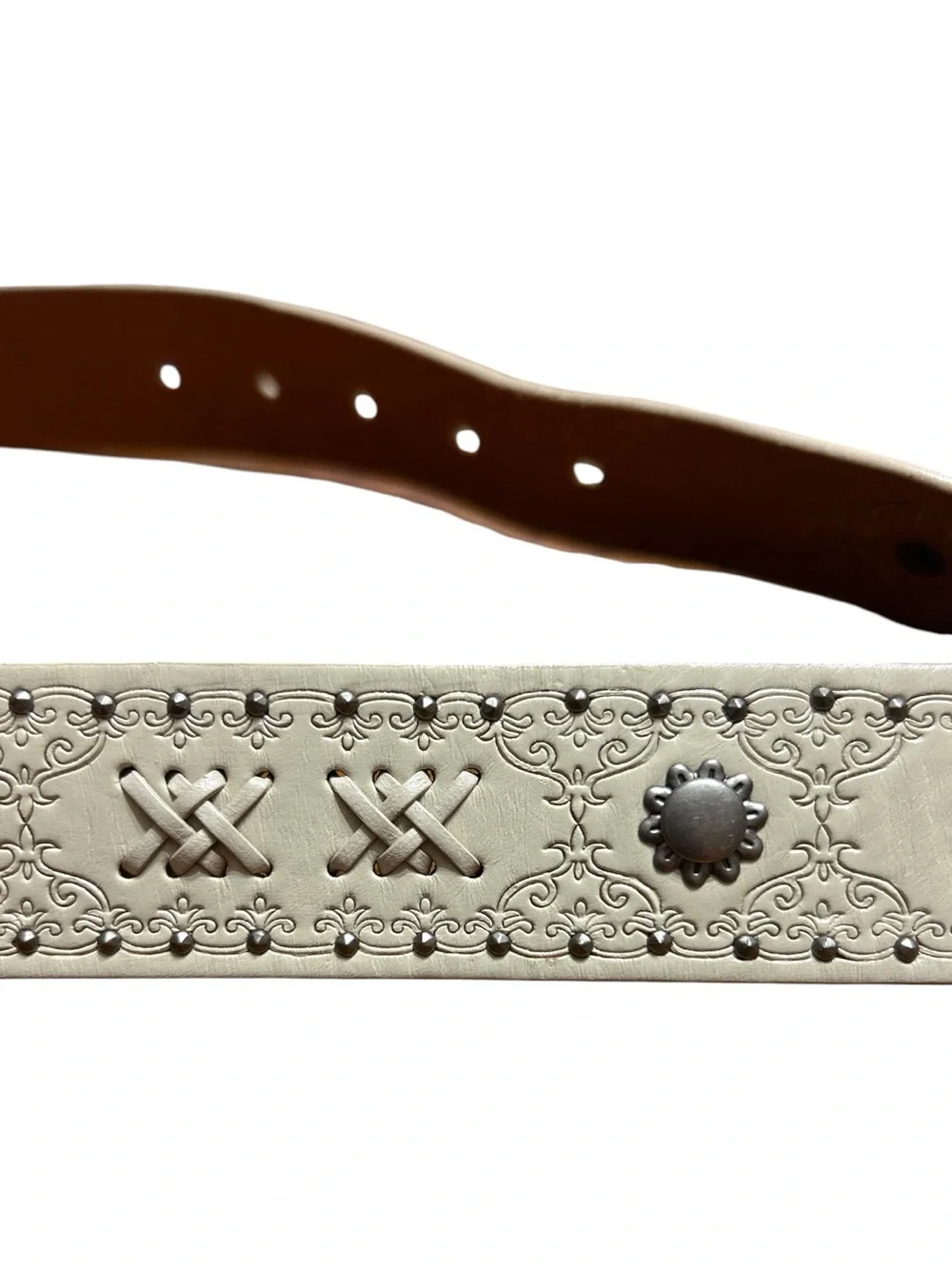 Amanda Smith Genuine Leather Decorative Studded Women's Belt Cream Rodeo Medium